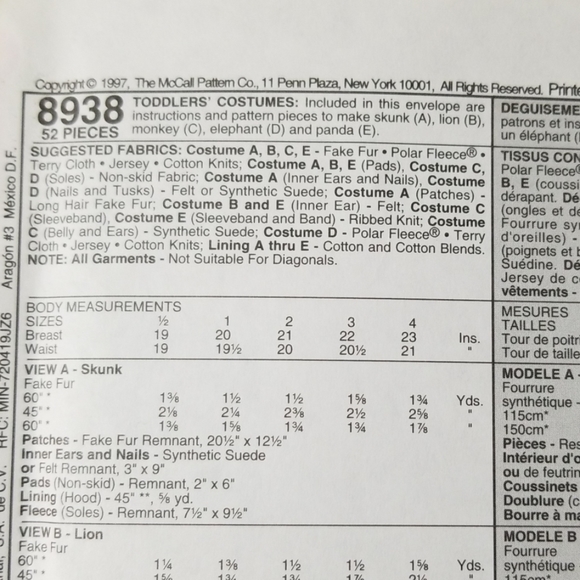 McCall's Toddler Costume patterns - Picture 7 of 7